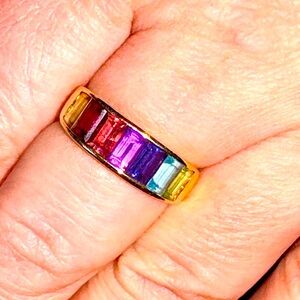 14k yellow gold ring -  Rainbow mixed gemstone